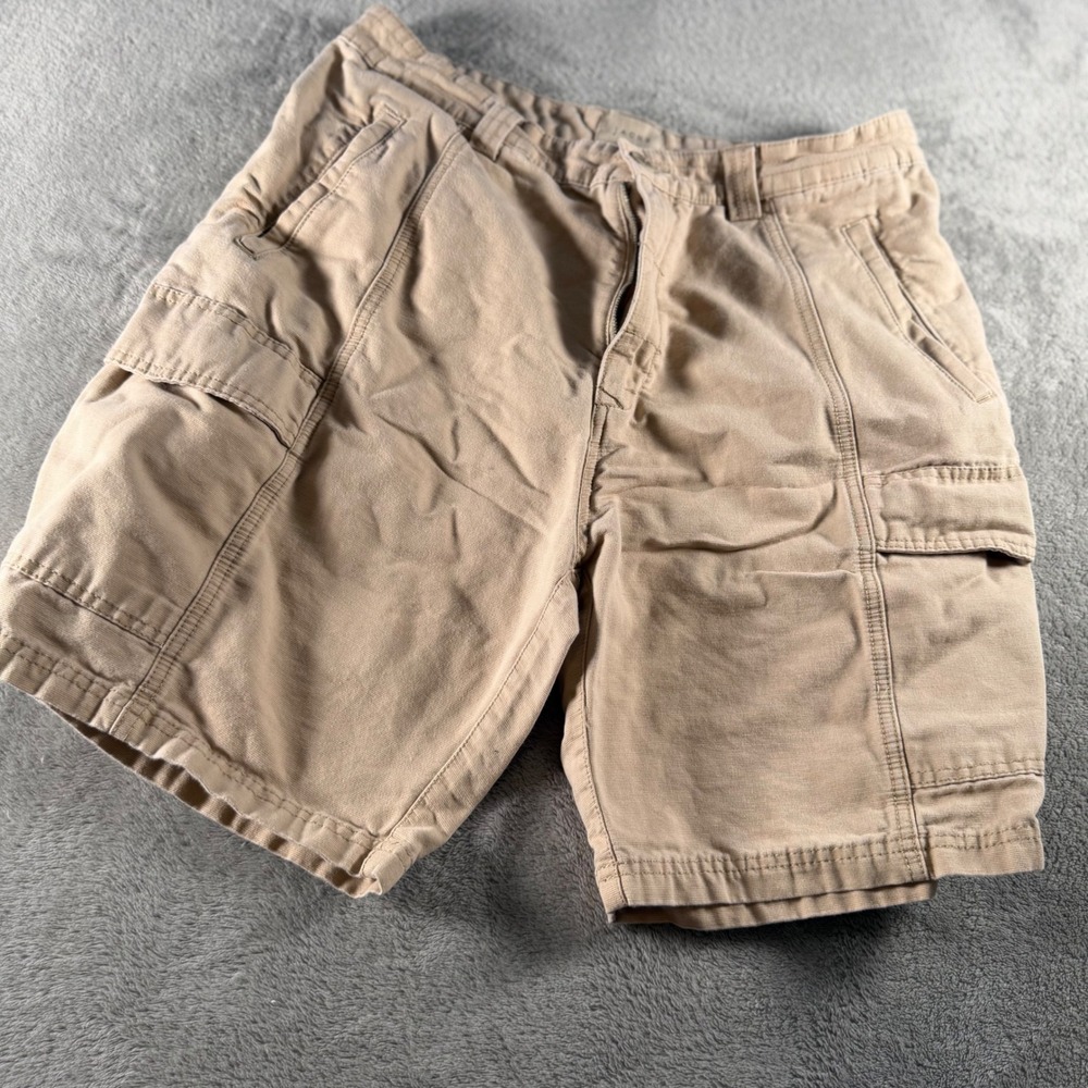 LL Bean Mens Cargo Shorts Tan Cotton Canvas Utility Hiking Outdoors Size 32